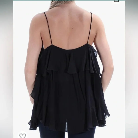 Free People Cascades Black Ruffle Tank Top XS Semi Sheer Flowy Top - Picture 2 of 14
